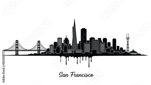 San Francisco City Skyline Silhouette Vector Illustration with Drip Effect