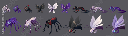 Metallic cyberpunk-style robotic insects with futuristic mechanical details