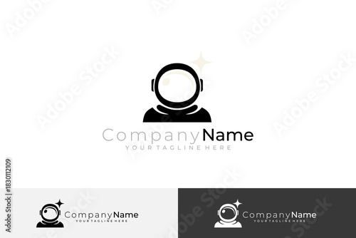 space suit logo with a large helmet and stars around it