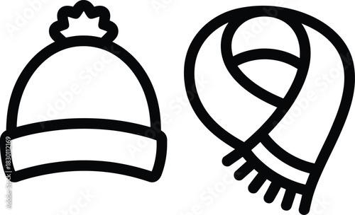 Winter hat and scarf icon isolated on.