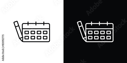 Calendar pen icon. Editable Vector symbols. Set of line icons on white background.