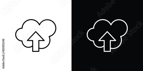 Cloud upload icon. Editable Vector symbols. Set of line icons on white background.