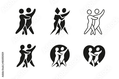 Dance Therapy Logos. dance therapy and emotional healing. Icon set. Set Logo of dance therapy and emotional healing: two dancers in harmony. harmonious logo