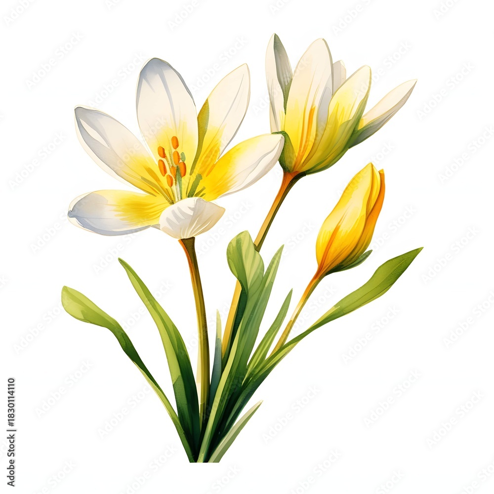 Naklejka premium Elegant bouquet of white and yellow flowers in watercolor style illustration