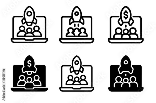 Crowdfunding Logo Variations. Crowdfunding for Startups. Icon set. Set Logo of Crowdfunding for Startups: Crowdfunding Platform Screen. harmonious logo