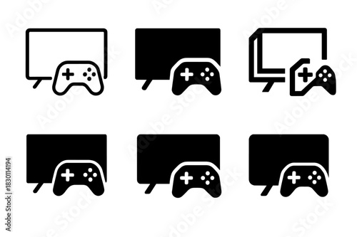 Interactive Entertainment Logos. Interactive home entertainment experiences. Icon set. Set Logo of interactive home entertainment experiences: smart TV with