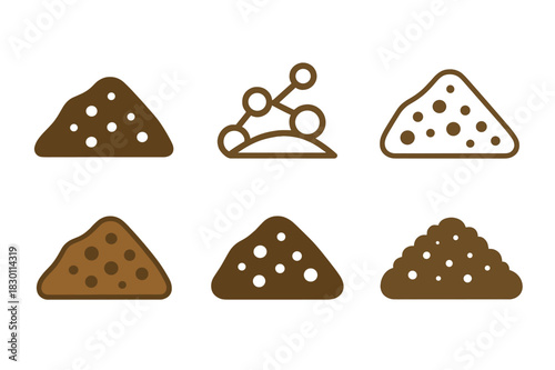 Harmonious Soil Logos. soil. Icon set. Set Logo of soil: soil particles and organic matter. harmonious logo variations of the same emblematic concept, each