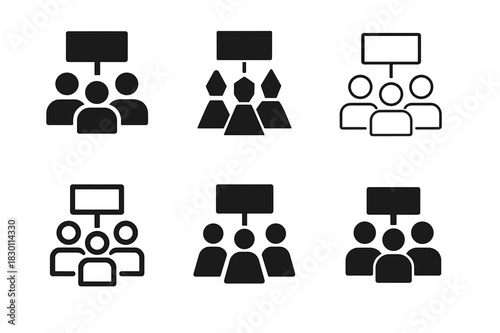 Social Risks Icons. social risks. Icon set. Set Logo of social risks: protest crowd. harmonious logo variations of the same emblematic concept, each with