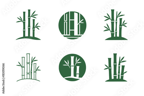 Bamboo Logo Variations. bamboo forests. Icon set. Set Logo of bamboo forests: traditional bamboo grove scenery. harmonious logo variations of the