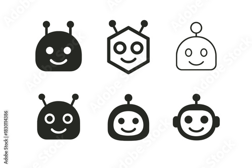 Home Robotics Icons. home robotics assistance. Icon set. Set Logo of home robotics assistance: friendly robot face. harmonious logo variations of the same