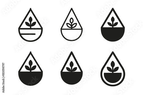 Potted Plant Logo Variations. potted plants. Icon set. Set Logo of potted plants: hanging planter. harmonious logo variations of the same emblematic concept,