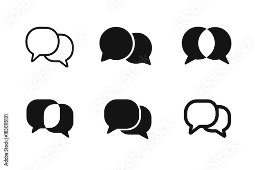 Dialogue Logo Variations. dialogue exchange. Icon set. Set Logo of dialogue exchange: two speech bubbles overlapping. harmonious logo variations of the same