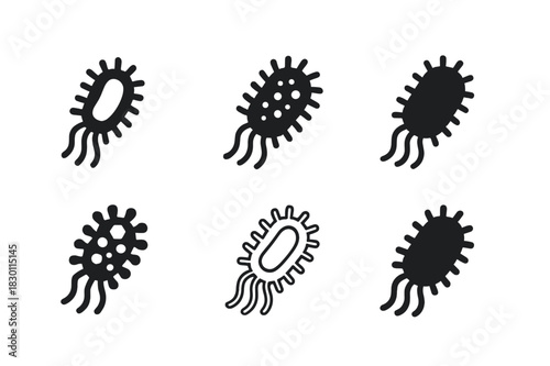 Microorganism Logo Set. microorganism. Icon set. Set Logo of microorganism: microbe with flagella. harmonious logo variations of the same emblematic concept,