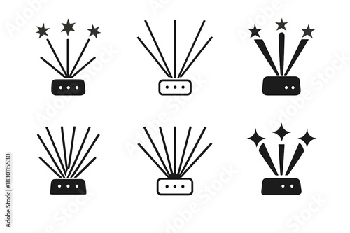Laser Light Logos. light show. Icon set. Set Logo of light show: laser lights. harmonious logo variations of the same emblematic concept, each with different