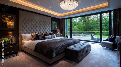 Luxury bedroom.  king-size bed.  Designer furniture