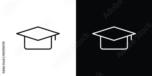Graduation cap icon. Editable Vector symbols. Set of line icons on white background.