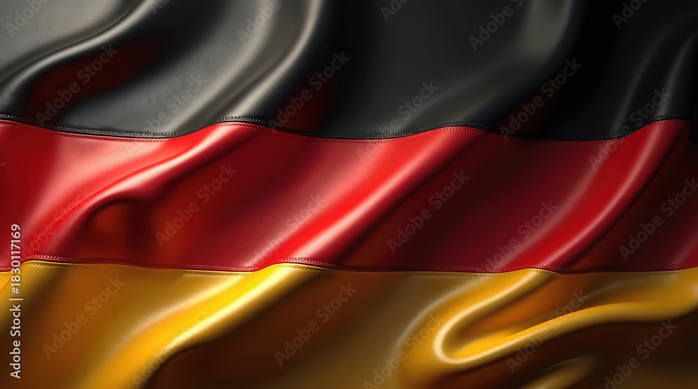 Fototapeta premium German flag waving with black, red and gold colors. National symbol of Germany blowing in the wind. Patriotic banner with tricolor design. Official state flag of Germany.
