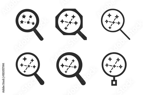 Constellation Logo Variations. Constellations. Icon set. Set Logo of constellations: star cluster with magnifying lens. harmonious logo variations of the same