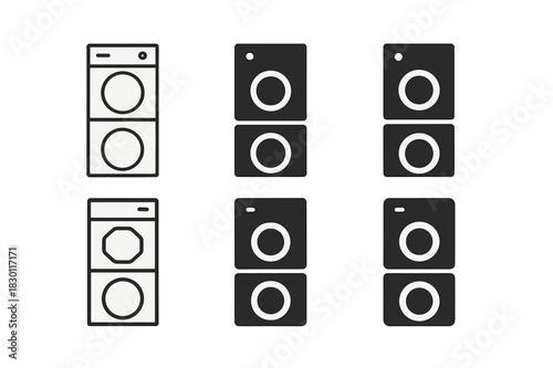 Compact Laundry Icons. Compact laundry solutions. Icon set. Set Logo of compact laundry solutions: stackable washer and dryer. harmonious logo variations of