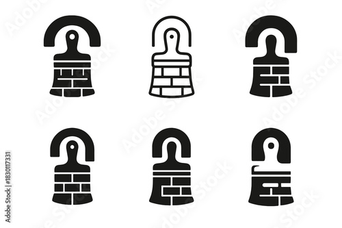 Creative Mural Icons. Creative mural painting. Icon set. Set Logo of paintbrush on wall. harmonious logo variations of the same emblematic concept (Symmetrical
