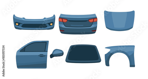 Car parts vector illustration, flat vector, vehicle components, auto design