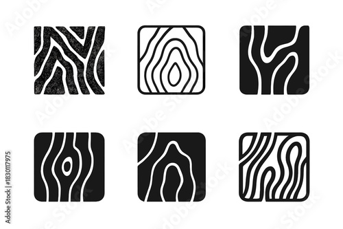 Diverse Icon Set. Raw. Icon set. Set Logo of raw: raw texture pattern. harmonious logo variations of the same emblematic concept, each with different artistic