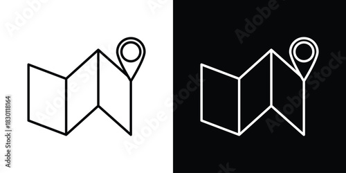 Map icon. Editable Vector symbols. Set of line icons on white background.