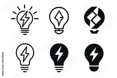 Electricity Logo Variations. Electricity. Icon set. Set Logo of electricity: electric innovation symbol. harmonious logo variations of the same emblematic