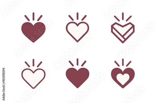 Emotional Inspiration Icons. Inspiration through moments of deep emotional connection. Icon set. Set Logo of emotional inspiration: heart and light beam.