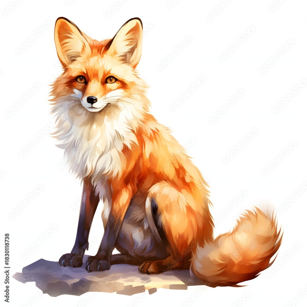 Obraz premium Fox with orange fur sits gracefully on a rock against a white background