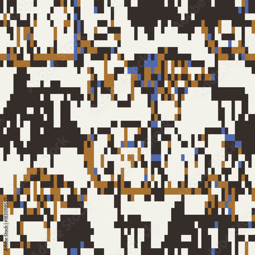 Vector Seamless pixel graffiti pattern with abstract tags, dithered texture. Urban, grunge, playful pixel art style perfect for backgrounds, textiles