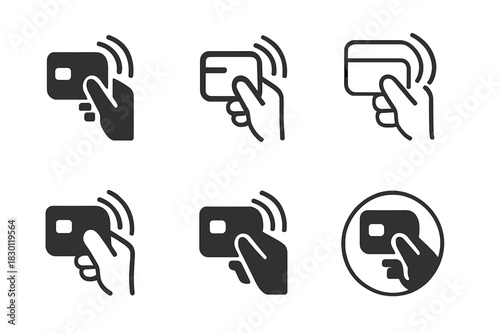 Financial Access Icons. Access to Financial Services. Icon set. Set Logo of Access to Financial Services: Contactless Payment. harmonious logo variations of