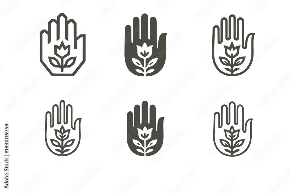 Obraz premium Folk Art Icon Set. Folk art. Icon set. Set Logo of folk art: Decorative hand motif. harmonious logo variations of the same emblematic concept, each with