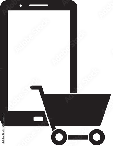 Digital commerce icon with phone and shopping cart