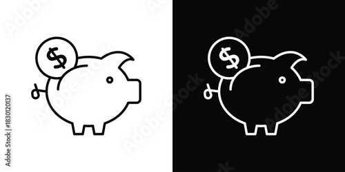 Piggy bank icon. Editable Vector symbols. Set of line icons on white background.