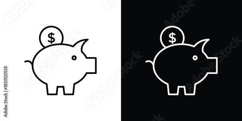 Piggy bank icon. Editable Vector symbols. Set of line icons on white background.