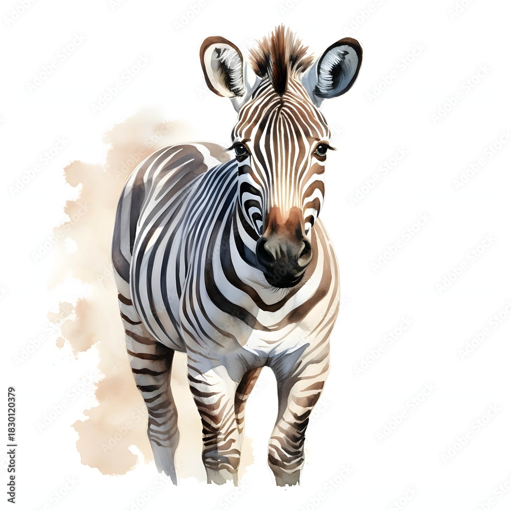 Obraz premium Captivating zebra stands tall with black and white stripes in watercolor illustration