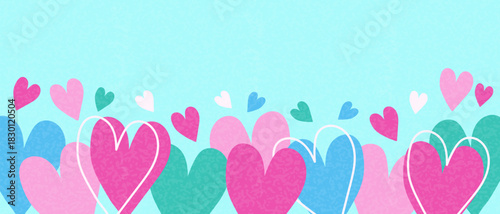 A banner template with space for text made of hearts on a light blue background, an abstract concept of love and romance for a Valentine's Day greeting card.