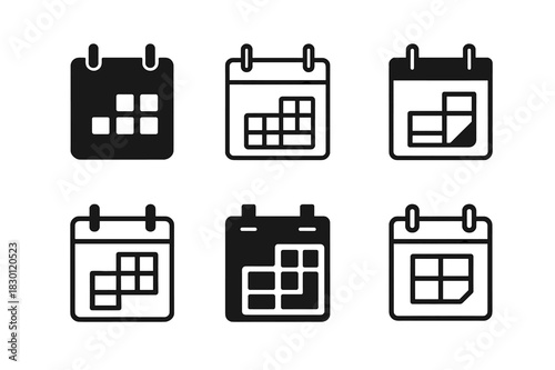 Hanging Calendar Icon Set. Hanging calendars and planners for easy access. Icon set. Set Logo of hanging calendars and planners for easy access: flip calendar