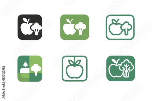 Healthy Meal Prep Logos. Healthy meal prep culture. Icon set. Set Logo of healthy meal prep culture: fresh ingredient boxes. harmonious logo variations of the