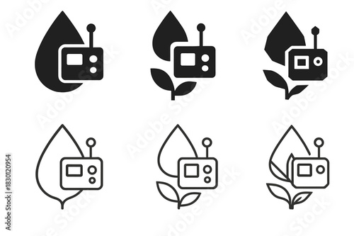 Irrigation Logo Variations. Water-efficient irrigation systems. Icon set. Set Logo of irrigation: smart irrigation controller. harmonious logo variations of