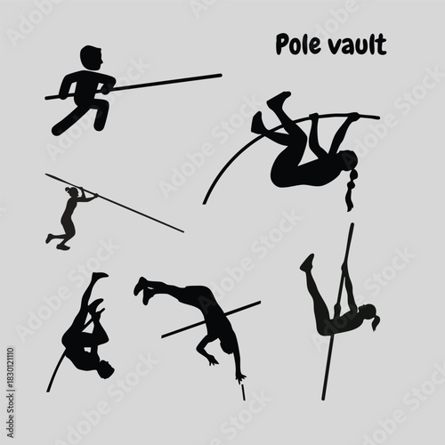 silhouette of Pole vault sport shows athletes midaction powerfully competing in the exciting sport.