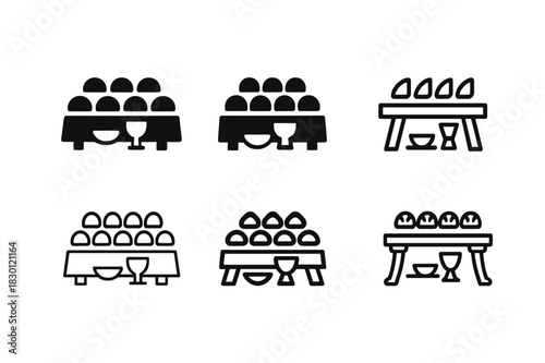 Last Supper Icons. Last Supper. Icon set. Set Logo of Last Supper: table with food and drink icons. harmonious logo variations of the same emblematic concept,