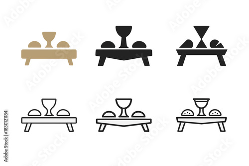 Last Supper Icons. Last Supper. Icon set. Set Logo of Last Supper: table with food and drink icons. harmonious logo variations of the same emblematic concept,