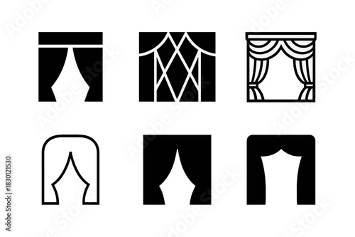 Medea Logo Set. Medea. Icon set. Set Logo of Medea: theatrical stage curtain. harmonious logo variations of the same emblematic concept, each with different