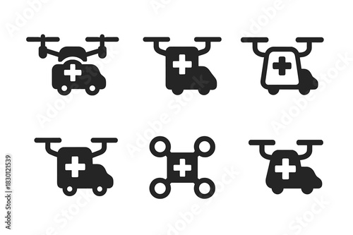 Medical Drone Logos. Mobile medical unit. Icon set. Set Logo of mobile medical unit: medical drone. harmonious logo variations of the same emblematic concept