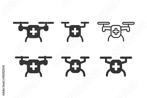 Medical Drone Logos. Mobile medical unit. Icon set. Set Logo of mobile medical unit: medical drone. harmonious logo variations of the same emblematic concept