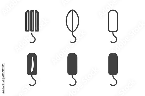 Menstrual Hygiene Icons. Menstrual hygiene management. Icon set. Set Logo of Menstrual hygiene management: Tampon with string. harmonious logo variations of