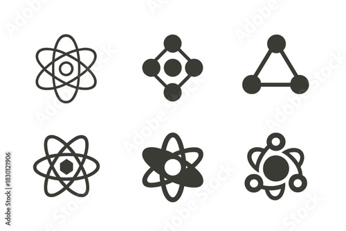Molecule Logo Variations. Molecules. Icon set. Set Logo of molecules: simple atomic structure. harmonious logo variations of the same emblematic concept, each