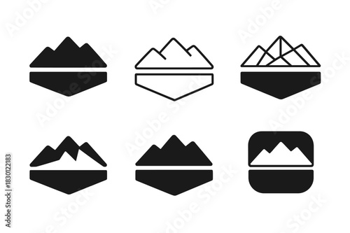Mountain Range Logos. Lithosphere. Icon set. Set Logo of mountain range cross-section. harmonious logo variations of the same emblematic concept (Filled